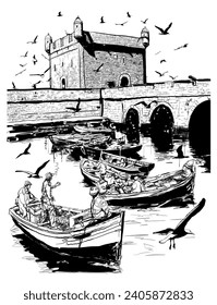 Essaouira's harbor - vector illustration
