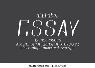 Essay italic font. Uppercase and lowercase letters, numbers and currency signs. Isolated english alphabet. Vector lettering.