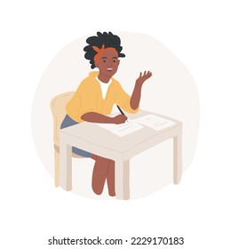 Essay writing isolated cartoon vector illustration. Teaching, high school curriculum education, student reads assignment aloud in classroom, storytelling summary, writing exam vector cartoon.