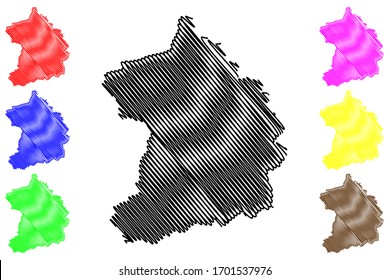 Essener Stadt (Bundesrepublik Deutschland, Nordrhein-Westfalen), Vektorillustration-Abbildung, Skizzebalkarte Essener Stadtplan