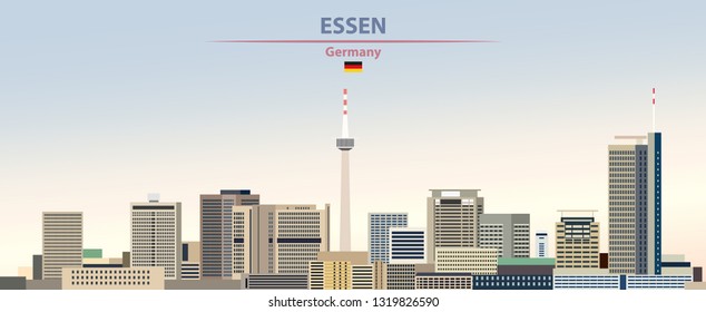 Essen city skyline on colorful gradient beautiful day sky background with flag of Germany. Vector illustration