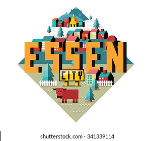 Essen in germany is Beautiful city to visit on holiday, vector cartoon illustration