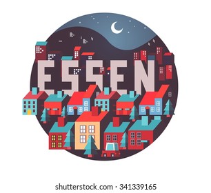 Essen en alemania es una bella ciudad para visitar en vacaciones, ilustraciones vectoriales de dibujos animados