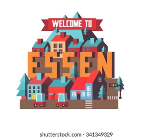 Essen in germany is Beautiful city to visit on holiday, vector cartoon illustration