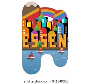 Essen in germany is Beautiful city to visit on holiday, vector cartoon illustration