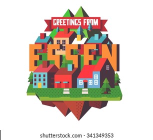 Essen in germany is Beautiful city to visit on holiday, vector cartoon illustration