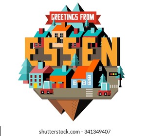 Essen in germany is Beautiful city to visit on holiday, vector cartoon illustration