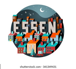 Essen in germany is Beautiful city to visit on holiday, vector cartoon illustration