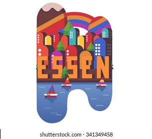 Essen in germany is Beautiful city to visit on holiday, vector cartoon illustration