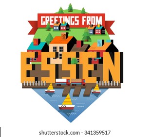 Essen in germany is Beautiful city to visit on holiday, vector cartoon illustration