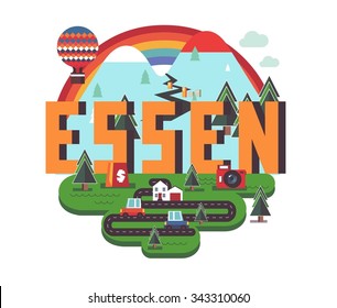 Essen in germany is Beautiful city to visit on holiday, vector cartoon illustration