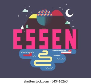 Essen in germany is Beautiful city to visit on holiday, vector cartoon illustration