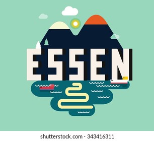 Essen in germany is Beautiful city to visit on holiday, vector cartoon illustration