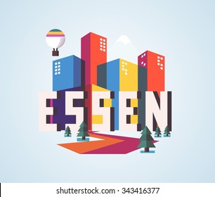 Essen in germany is Beautiful city to visit on holiday, vector cartoon illustration