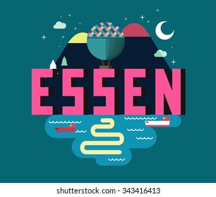 Essen in germany is Beautiful city to visit on holiday, vector cartoon illustration