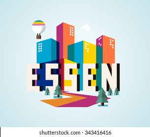 Essen in germany is Beautiful city to visit on holiday, vector cartoon illustration