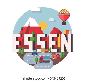 Essen in germany is Beautiful city to visit on holiday, vector cartoon illustration