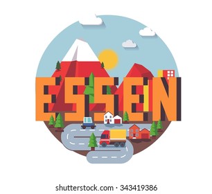 Essen in germany is Beautiful city to visit on holiday, vector cartoon illustration