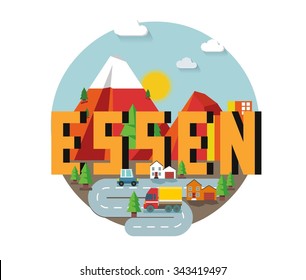 Essen in germany is Beautiful city to visit on holiday, vector cartoon illustration