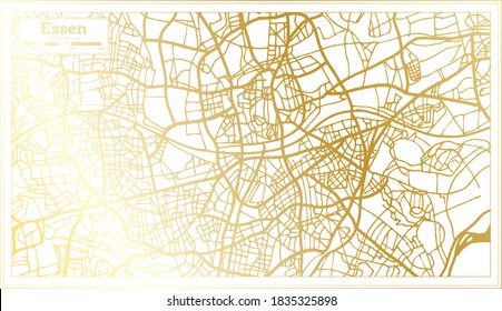 Mapa de la ciudad de Essen Alemania en estilo retro en color dorado. Mapa de esquema. Ilustración vectorial.