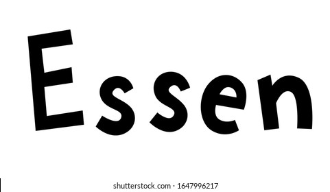 "Essen" grabado a mano con letras vectoriales en alemán, es el nombre alemán de Essen. Letras dibujadas a mano en alemán. Escritura del nombre de la ciudad alemana y de la ciudad.Concepto de viajes.