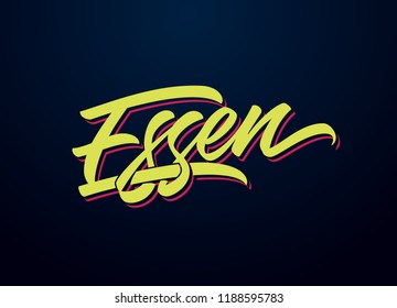 Essen hand made calligraphic lettering in original style. European city typographic script font for prints, advertising, identity. Hand drawn touristic art in high quality. Travel and adventure