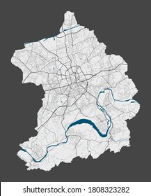 Essen map. Detailed map of Essen city administrative area. Cityscape panorama. Royalty free vector illustration. Linear outline map with highways, streets, rivers. Tourist decorative street map.