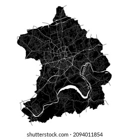 Essen, Renania del Norte-Westfalia, Alemania, Mapa vectorial de alta resolución con límites de ciudad y caminos editables. El mapa de la ciudad fue dibujado con áreas blancas y líneas para las principales carreteras, carreteras laterales y w