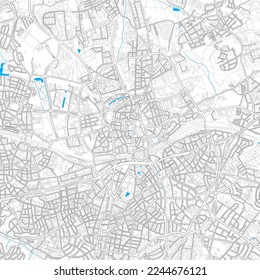 Essen, North Rhine-Westphalia, Germany high resolution vector map with editable paths. Bright outlines for main roads. Use it for any printed and digital background. Blue shapes and lines for water.