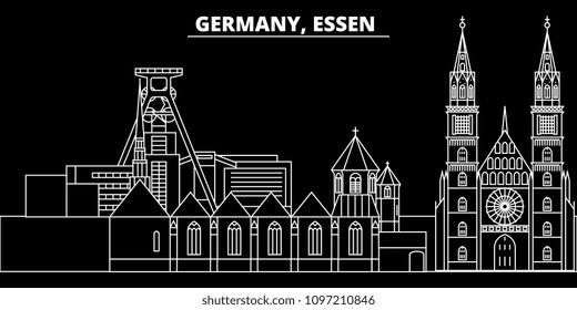 Essen silhouette skyline. Germany - Essen vector city, german linear architecture, buildings. Essen travel illustration, outline landmarks. Germany flat icons, german line banner