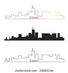 Essen skyline linear style with rainbow in editable vector file