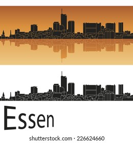 Essen skyline in orange background in editable vector file