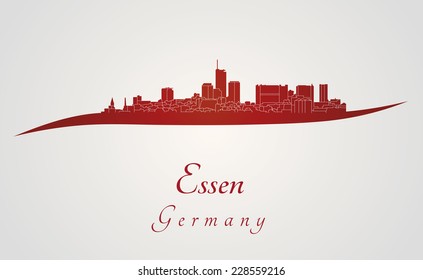 Essen skyline in red and gray background in editable vector file