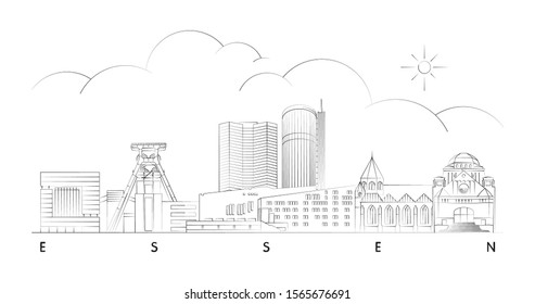 Essen skyline vector illustration and typography design, Germany