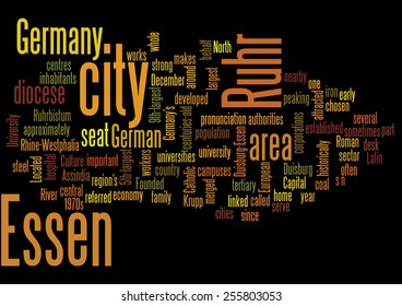 Essen word cloud. Horizontal on black