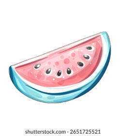 A essência das vibrações de verão brilhantes e refrescantes é perfeitamente capturada por uma fatia vibrante de melancia, descansando elegantemente em uma placa de vidro refrigerada. Esta imagem deliciosa evoca pensamentos de lazer