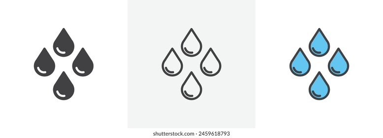 Conjunto de iconos de colocación de esencia. Iconos para representar varias gotas de fluido.