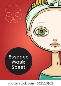 Essence mask sheet package design, cartoon beauty woman