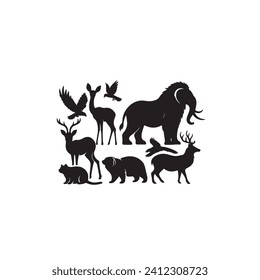 Esencia de la selva tropical: Un conjunto diverso de silueta de animales, capturando el alma de la vida salvaje - Silhouette de vida salvaje - vector de animales
