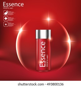  Essence skin Care Cosmetic. Red background.