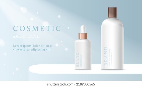 Essence and skin care product ads template on blue background .