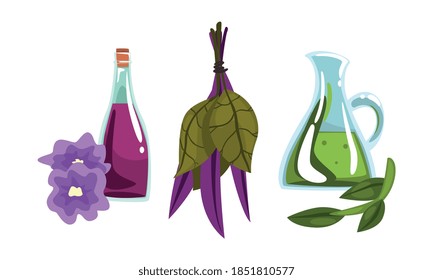 Essential Aromatic Oil Bottles for Spa Treatment Vector Set
