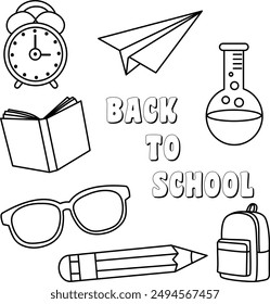 Essential Back to School Icons: Clock, Book, Glasses, and More