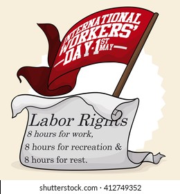 Essential basic labor rights reminder with a flag in Workers' Day celebration.