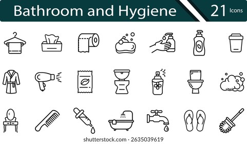 Essential Bathroom and Hygiene Icon Set for Clean Living.