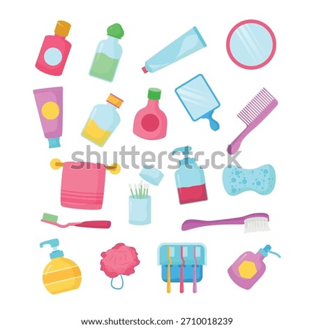 Essential Bathroom Items and Hygiene Products Illustration Collection