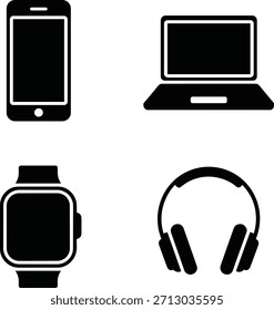 Essential Black Technology Gadget Icon Set
