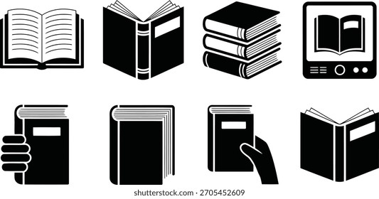 Essential Book and Reading Vector Icons. Symbole für Bildung, Bibliothek und Lernen.