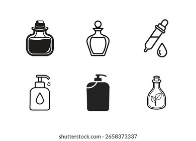 Coleção de ícones essenciais da garrafa no estilo mínimo