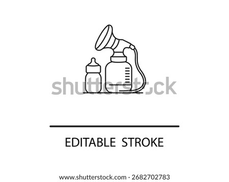 Essential breast pump and bottle outline icon for new moms needing feeding assistance and support during early motherhood journey.